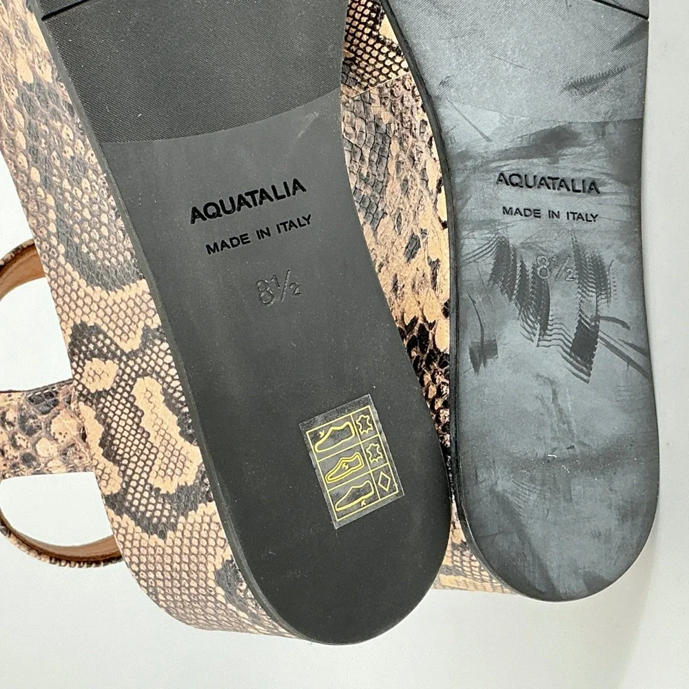 Aquatalia‎ Size 8.5 Snake Print Leather Platform Sandals Neutral NEW Dinah $345